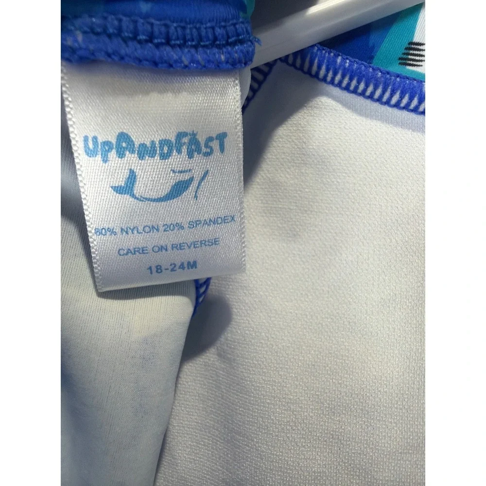 Up and Fast Swimsuit Boys 18-24M Blue Shark Rash Guard Hat Set Sharkcore EUC